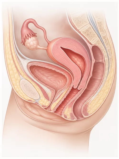 Ilustração anatômica do útero e da cavidade uterina